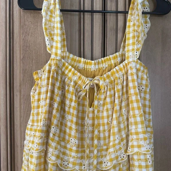 Just Me Yellow Gingham Sundress with Eyelet Trim - Picture 3 of 4